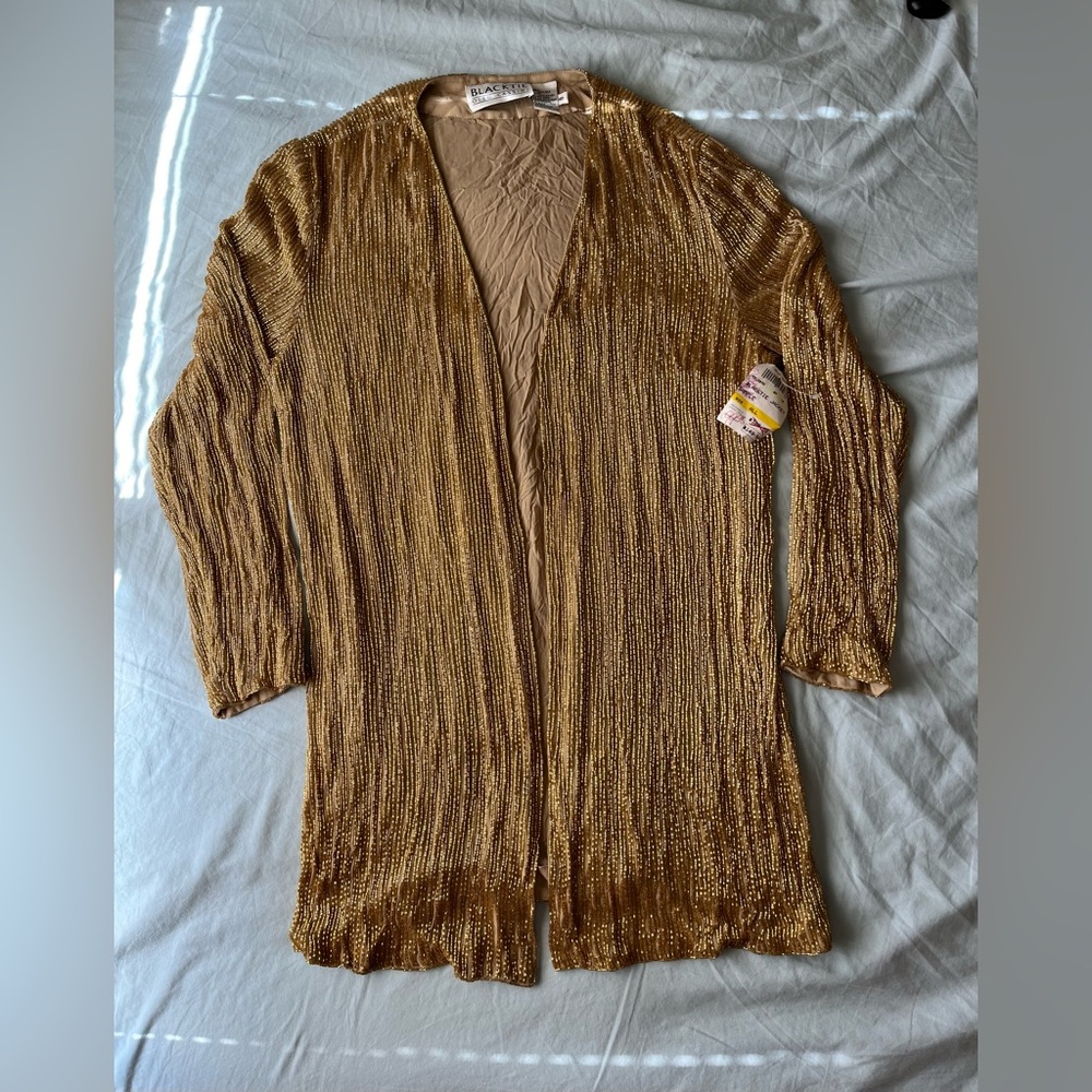 vintage NWT black tie oleg cassini gold beaded jacket over shirt 8 Silk